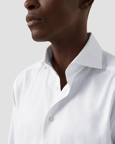 White Melange Semi Solid Fine Twill Shirt - Contemporary fit