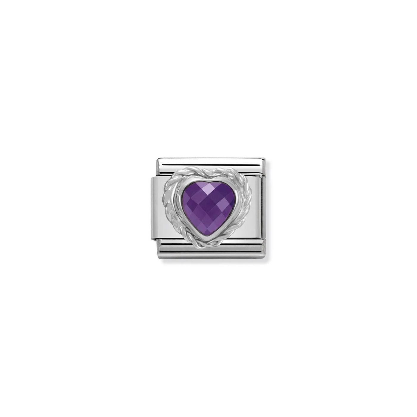Heart Faceted CZ 925 sterling silver twisted setting and CZ Purple