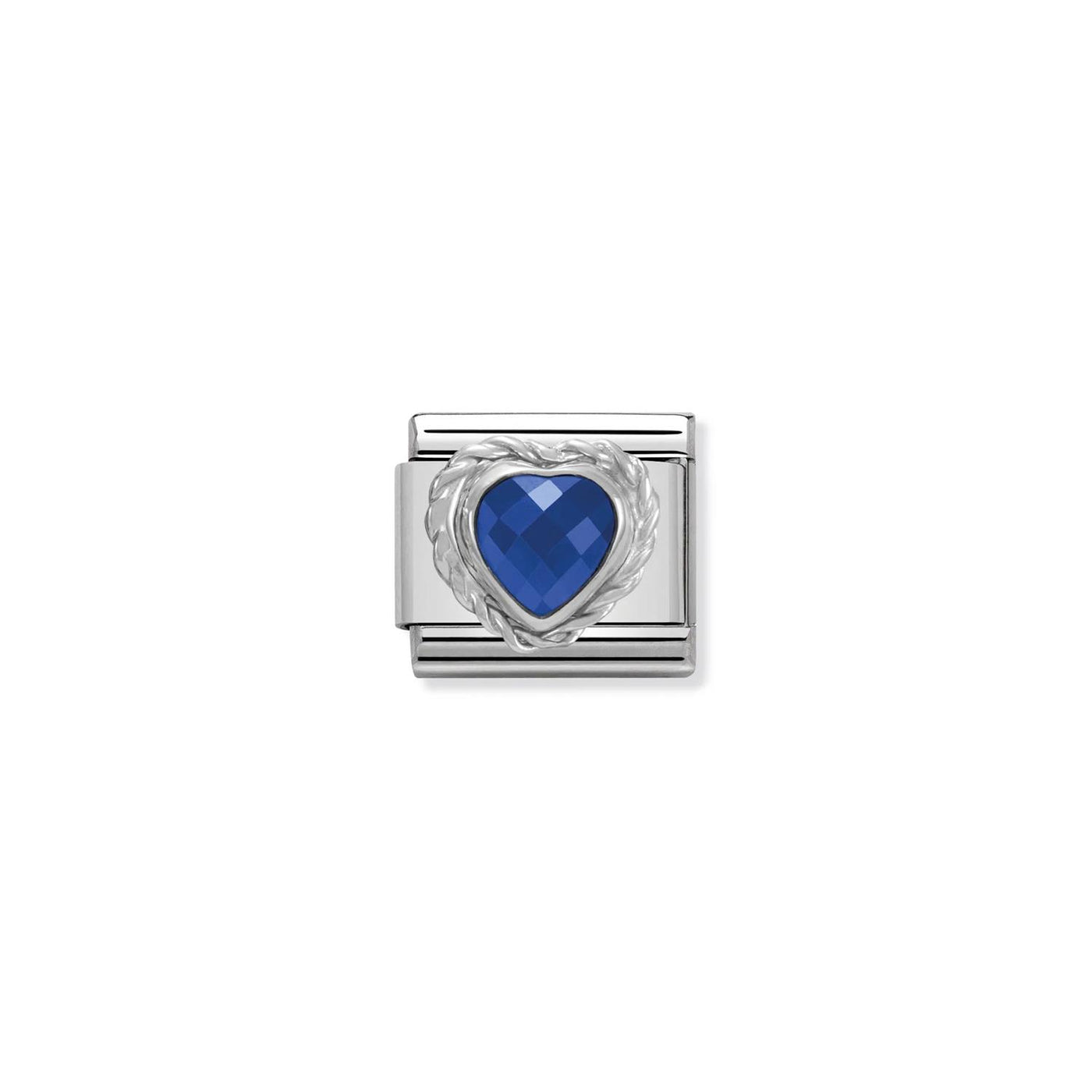 Heart Faceted CZ 925 sterling silver twisted setting and CZ blue
